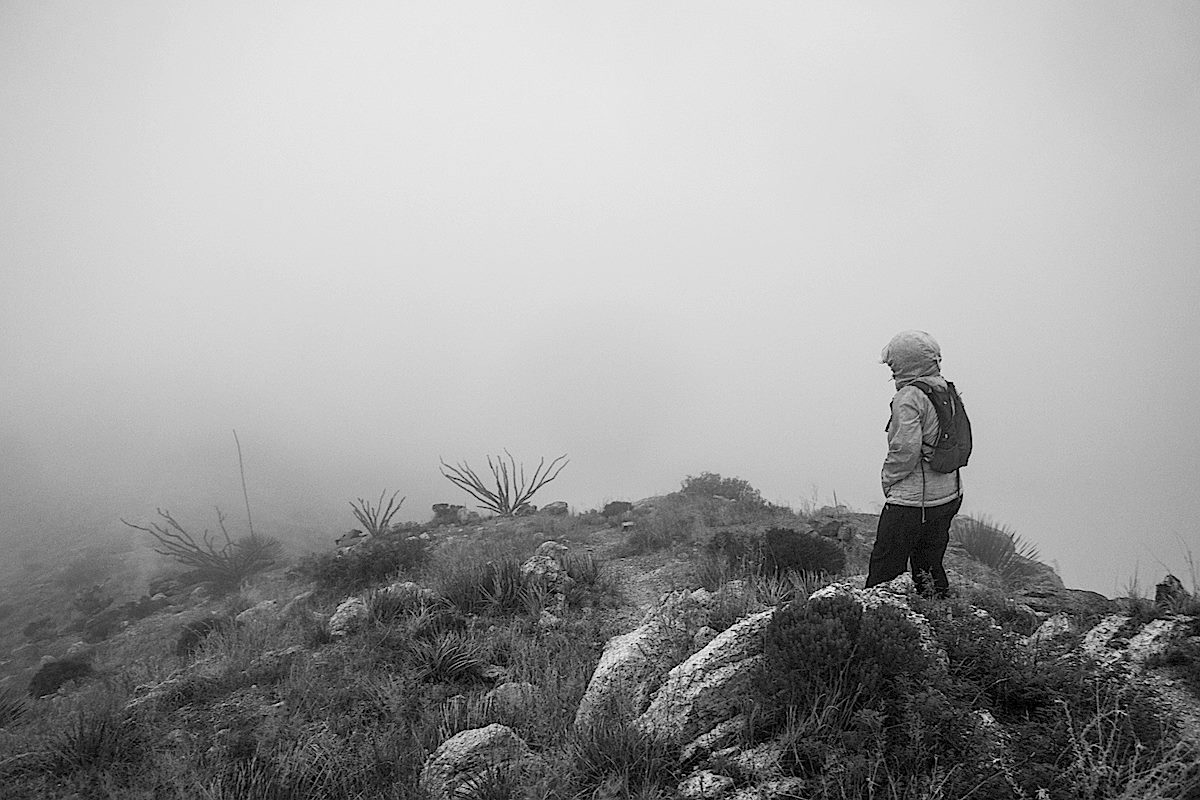 Coming down thru the clouds - unusual weather on the Babad Do'ag Trail. August 2013