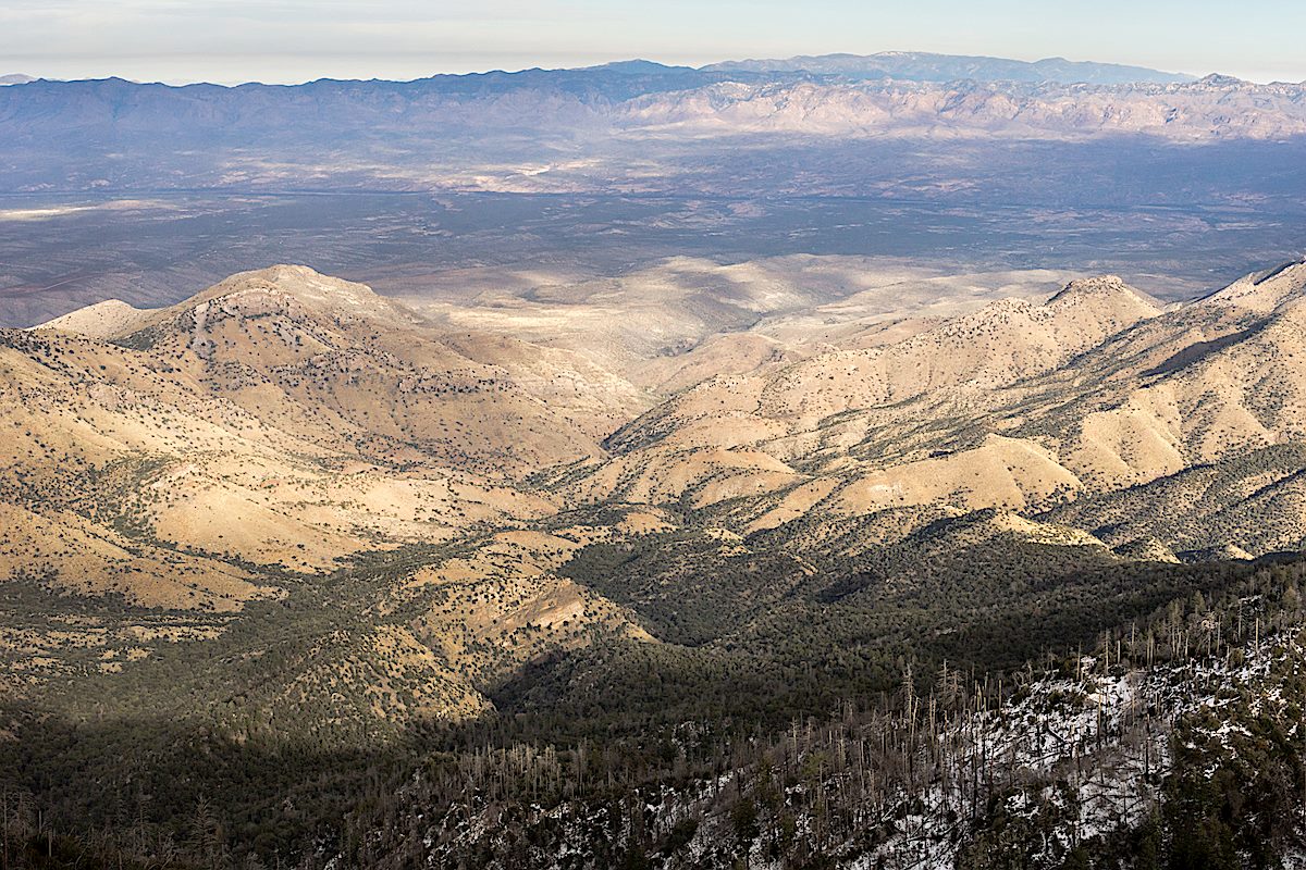 Looking down on Peck Basin and Davis Mesa from the Butterfly Trail. December 2014