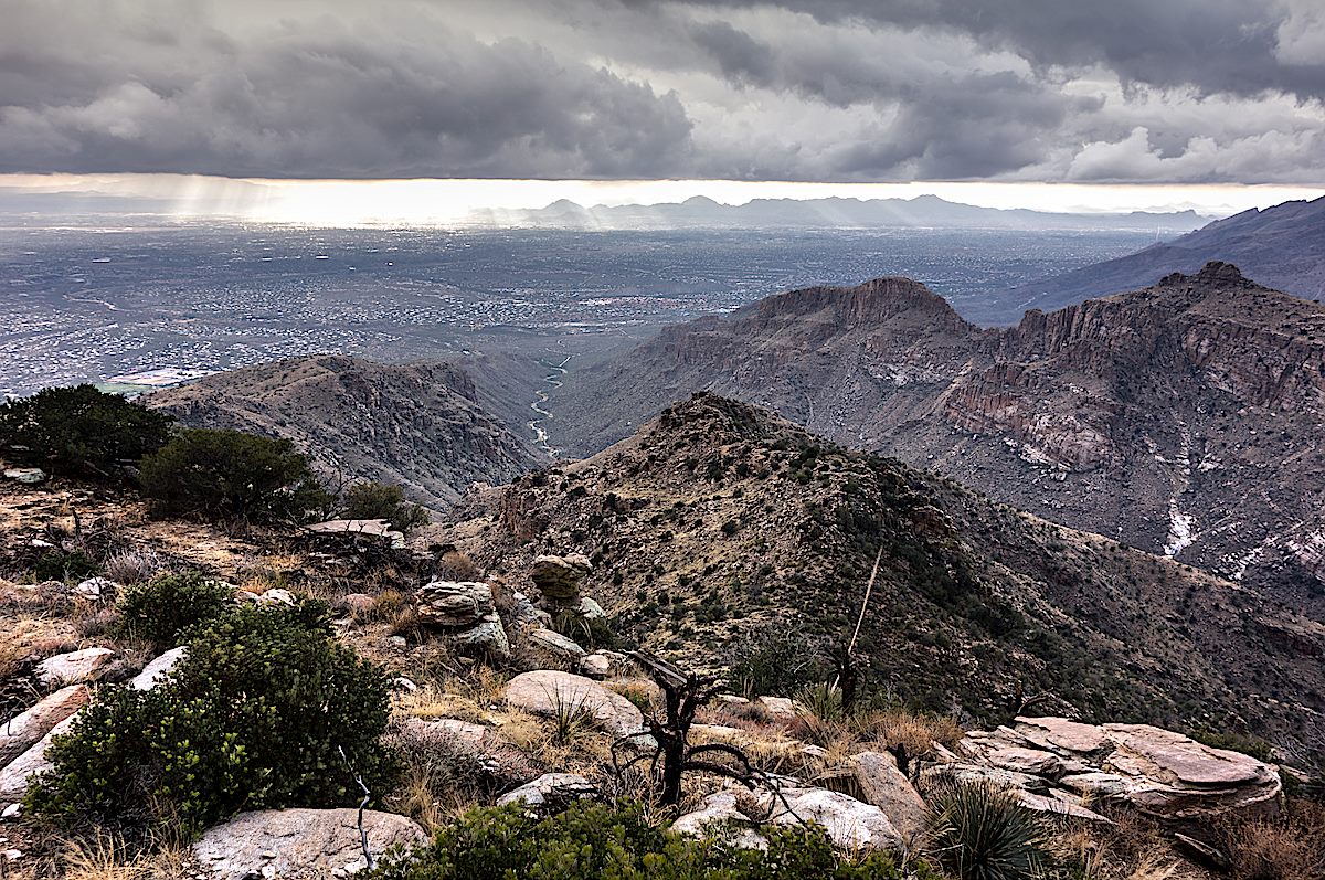 Looking down Bear Canyon into Tucson from the South Summit of Gibbon Mountain. December 2013.