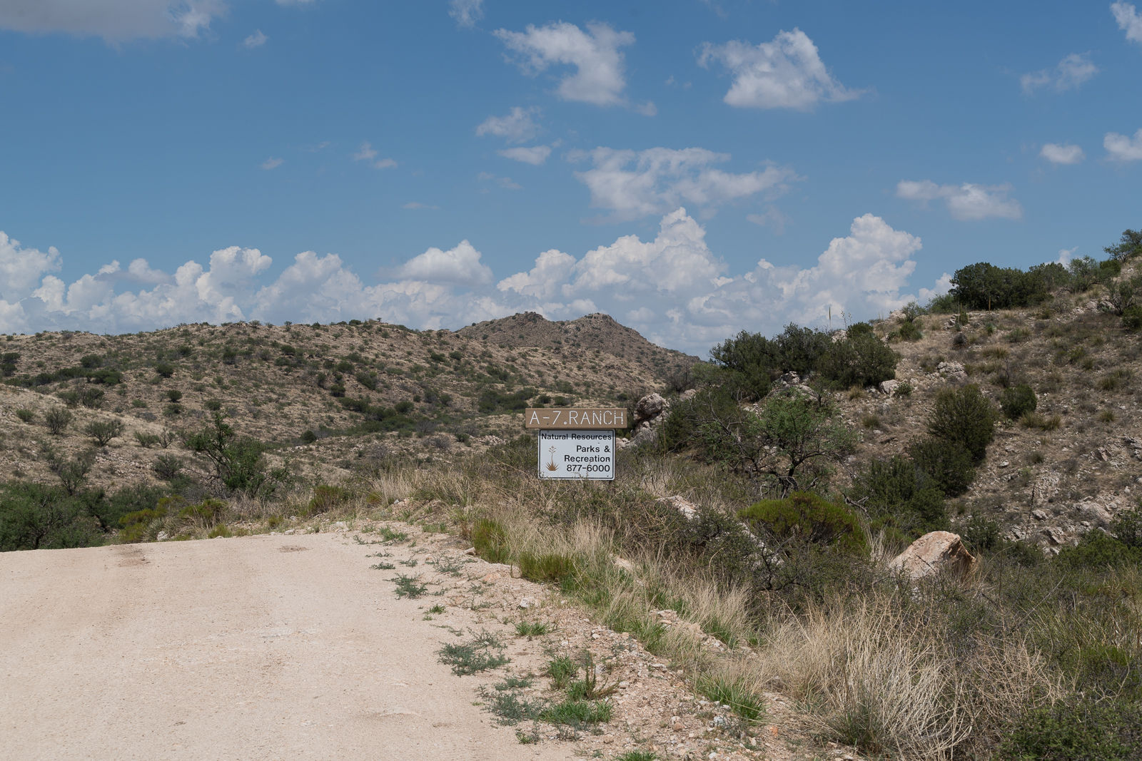 A sign on Redington Road marking the boundary of Pima County's A-7 Ranch. July 2016.