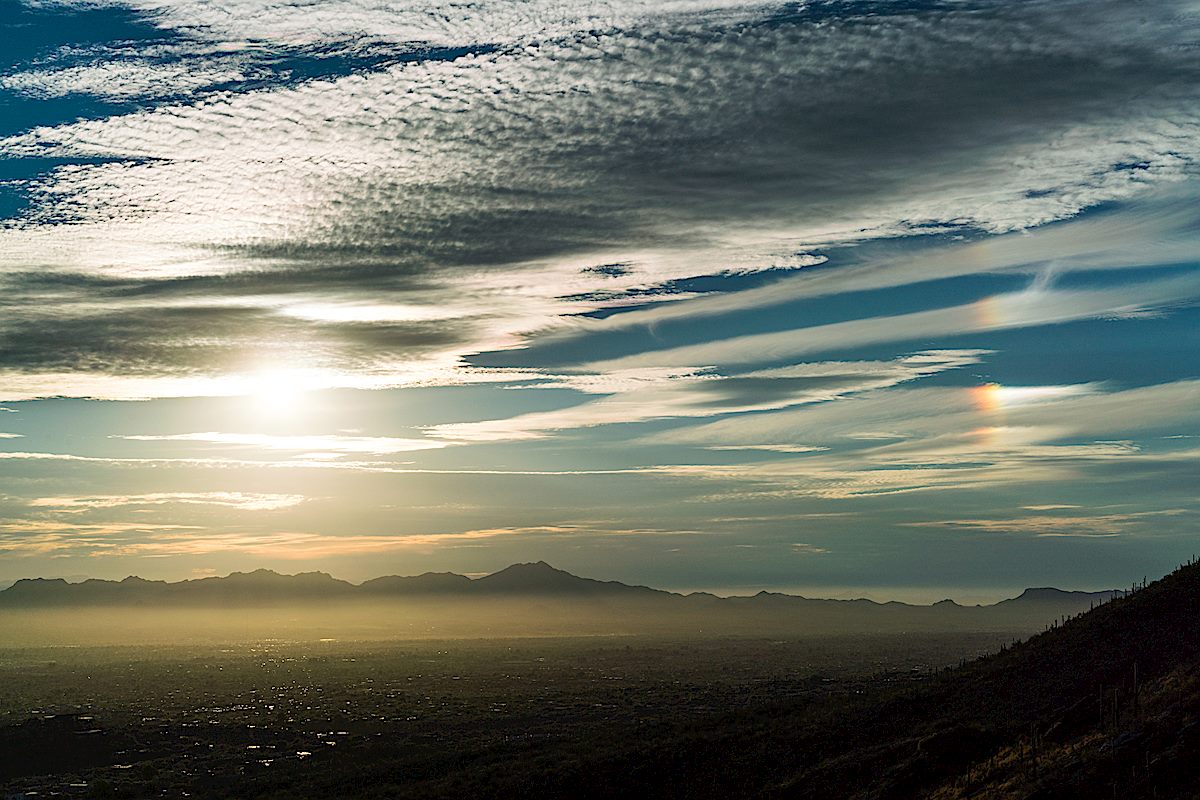 A sun dog to the right - looking over Tucson from the Pontatoc Canyon Trail. November 2017.