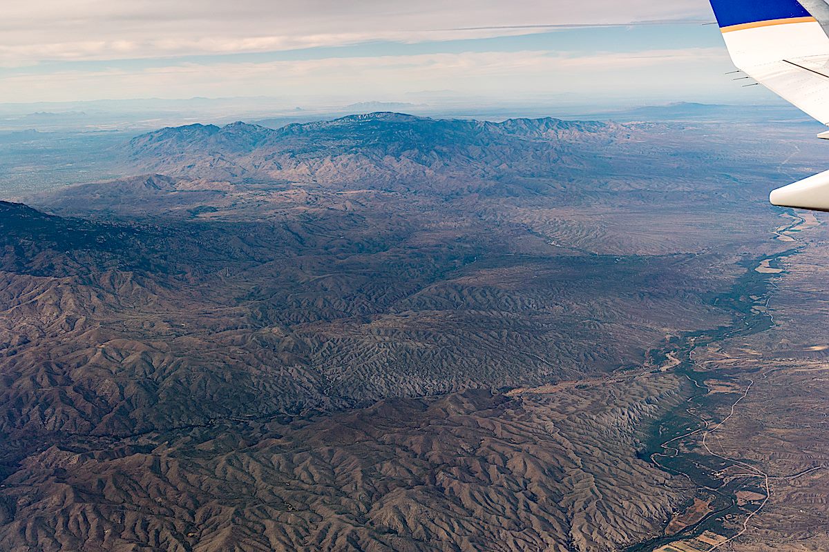 Looking down on the San Pedro River from a flight out of Tucson - from this angle the Santa Catalina Mountains look strangely small... November 2017.