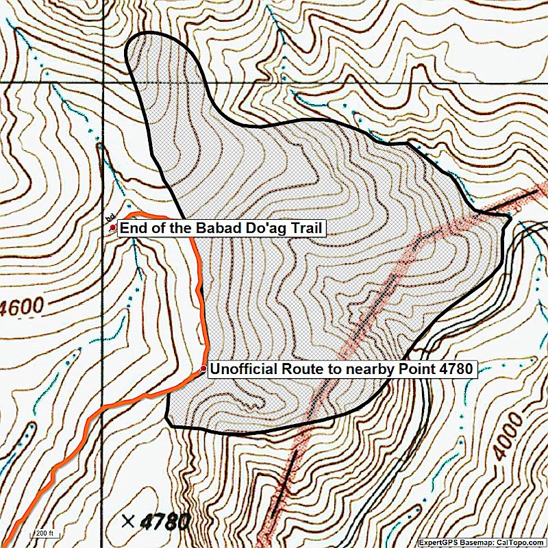 The April 2017 Molino Fire perimeter in Black - the Babad Do'ag Trail is shown in red. August 2017.