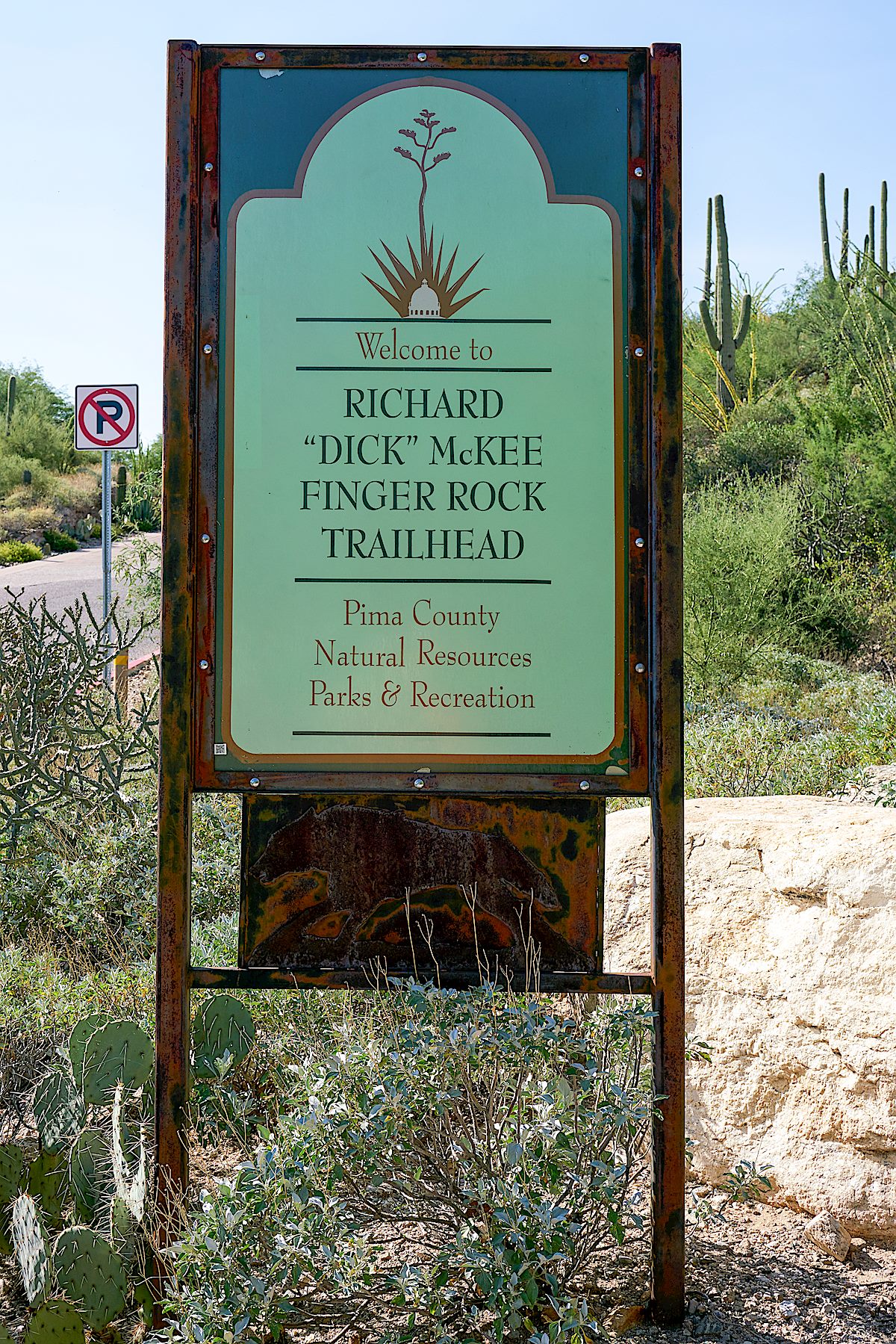 Trail sign at the start of the trail. August 2017.