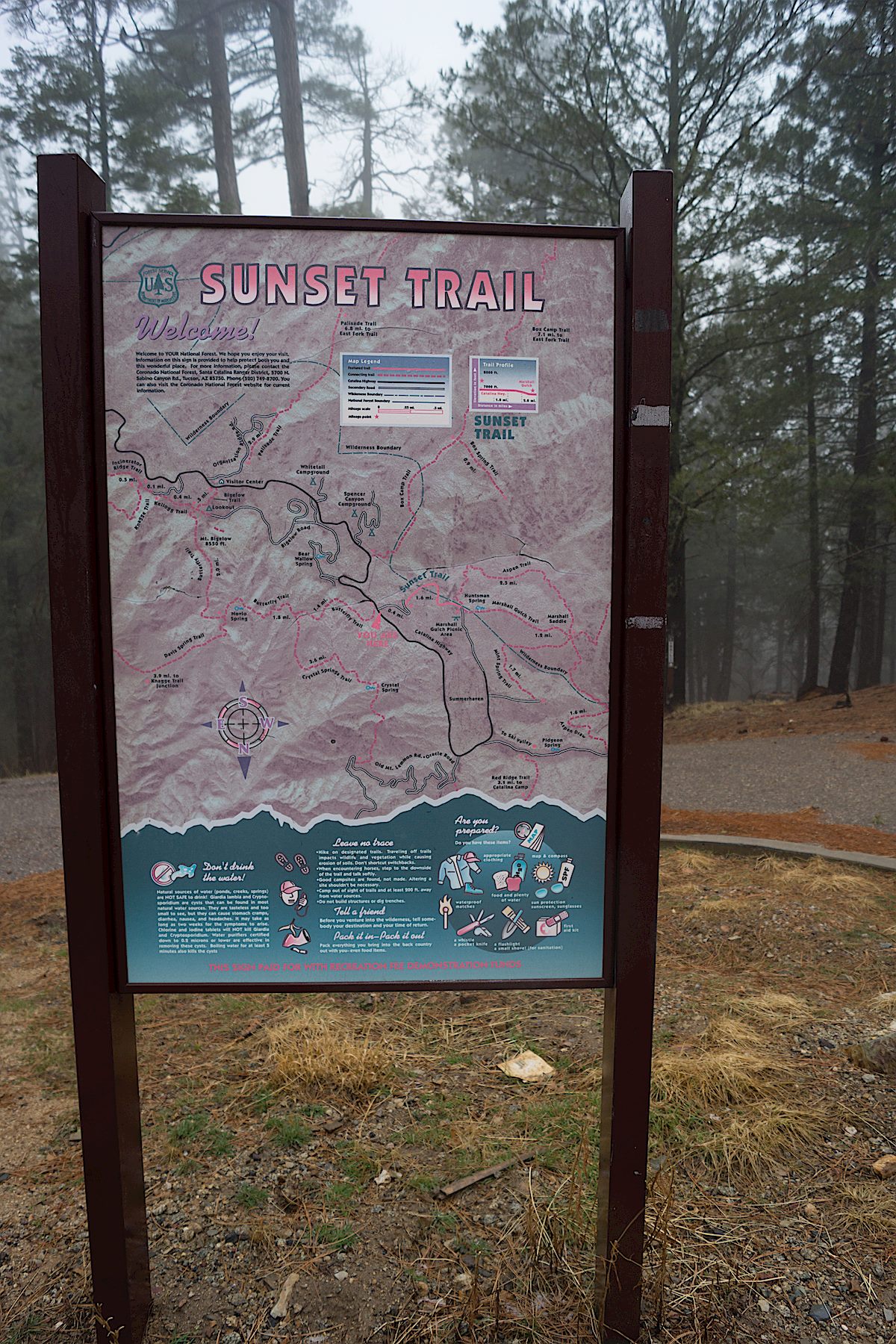 Sunset Trail Trail Map sign. March 2014.
