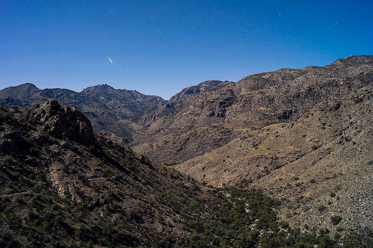 Night in the Santa Catalina Mountains - from a highpoint above the Sycamore Reservoir, Bear Canyon and East Fork Junction. April 2014.