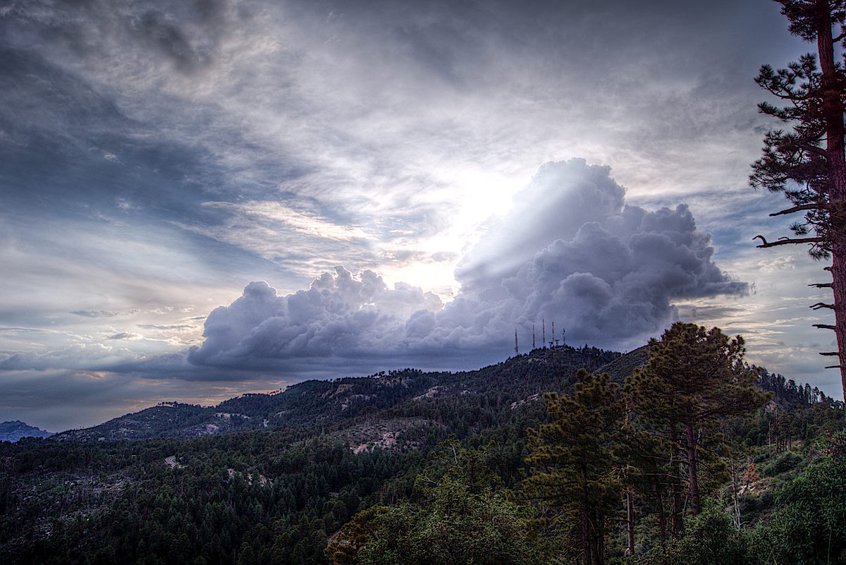 Glowing red lights on Mount Bigelow - from Incinerator Ridge. July 2013