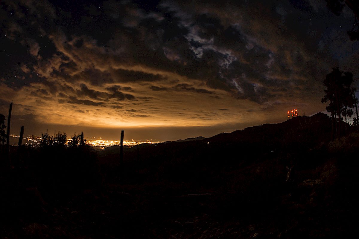 Glowing red lights on Mount Bigelow - from Incinerator Ridge. July 2013