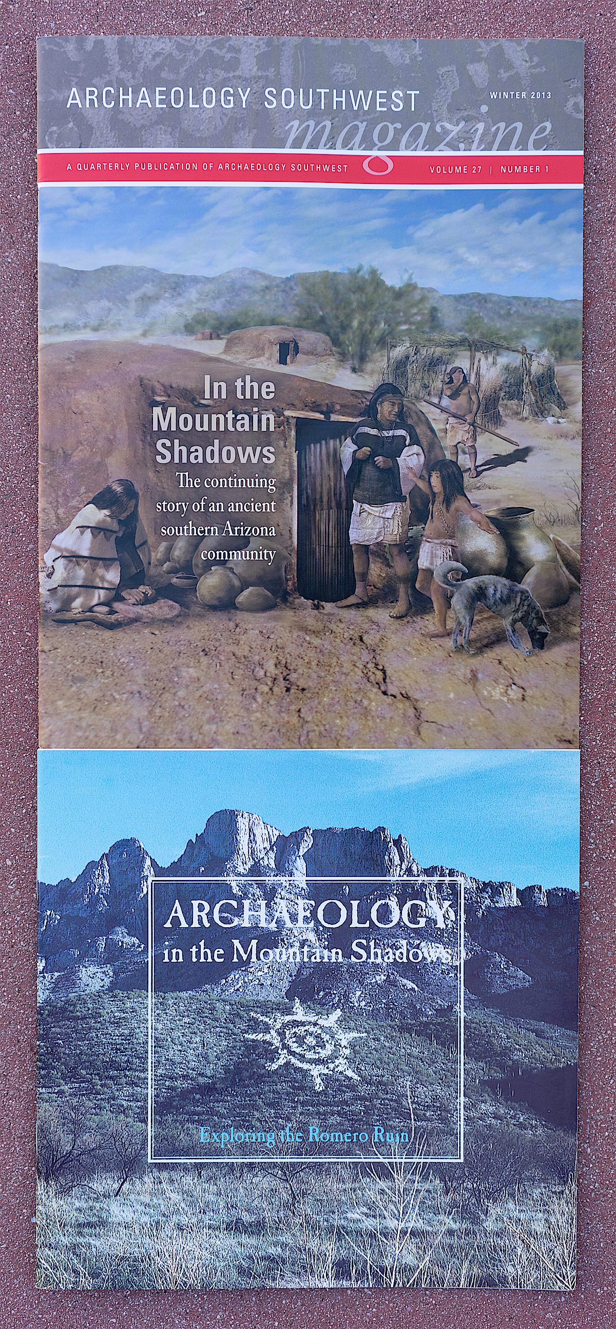 Top: Archaeology Southwest Magazine, Volume 27 Number 1, Winter 2013. Bottom: Archaeology in the Mountain Shadows: Exploring the Romero Ruin, 1996.