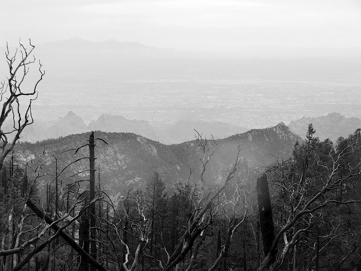 Looking down on Brinkley Point from north of Sabino Canyon on a stormy day - Brinkley Point on the right. July 2012