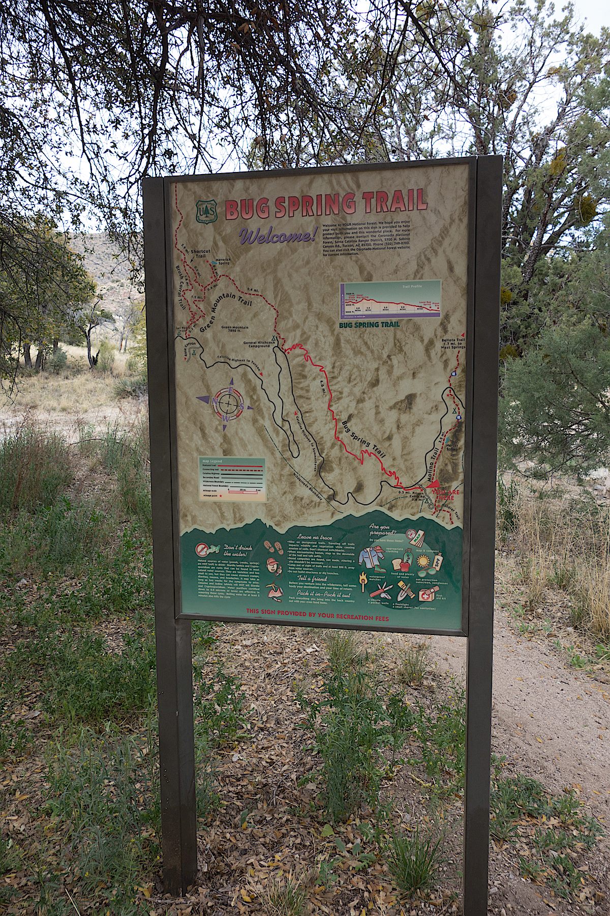 Trail map sign near the upper parking area. March 2014.
