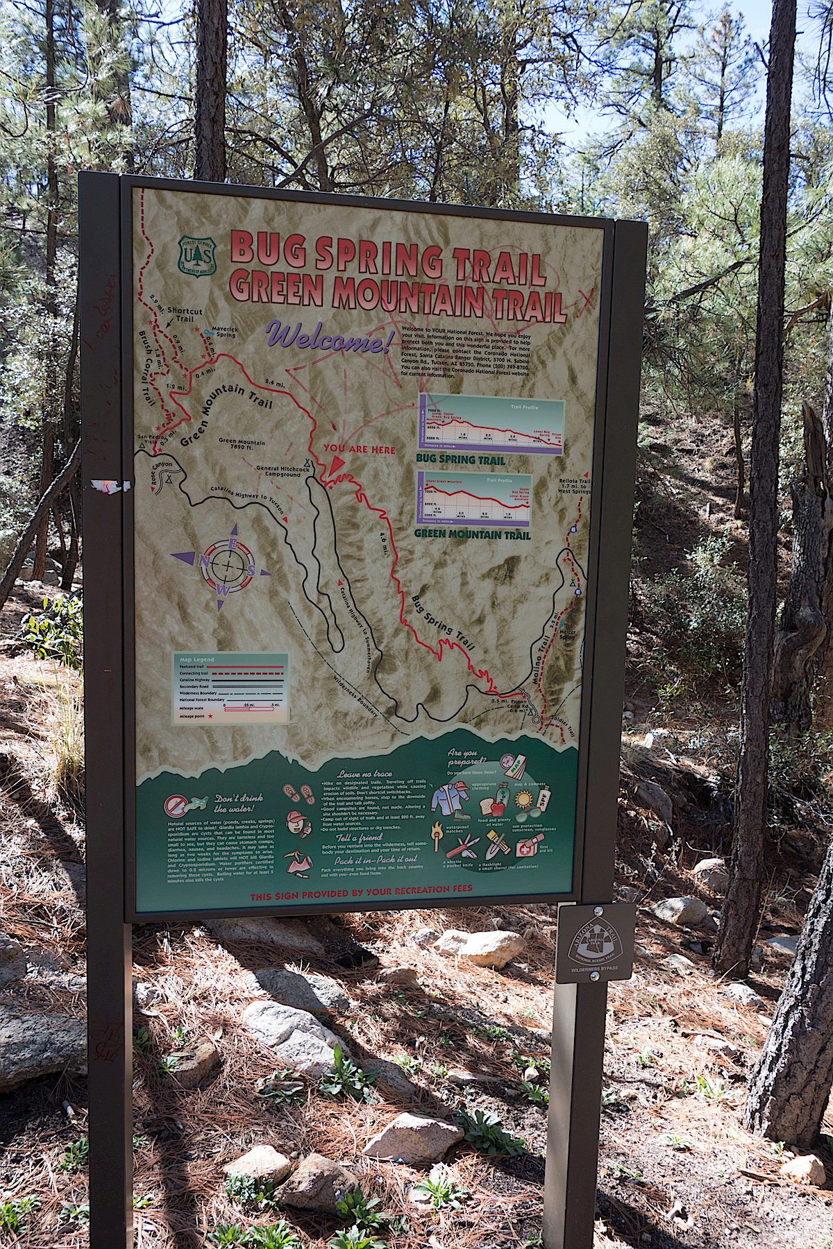 Trail map at the Lower Green Mountain Trailhead. March 2014.