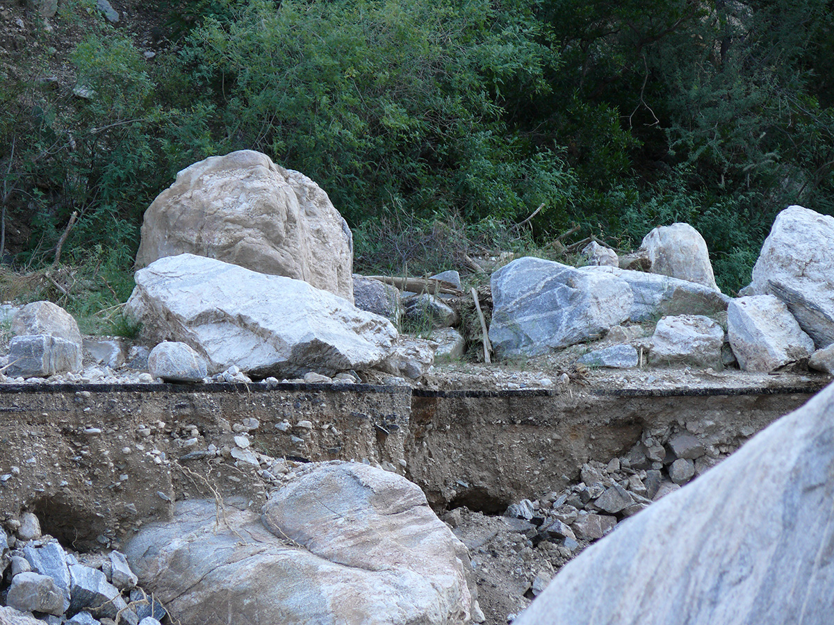 10 years ago - Boulders covering the Sabino Canyon Road. July 2006.