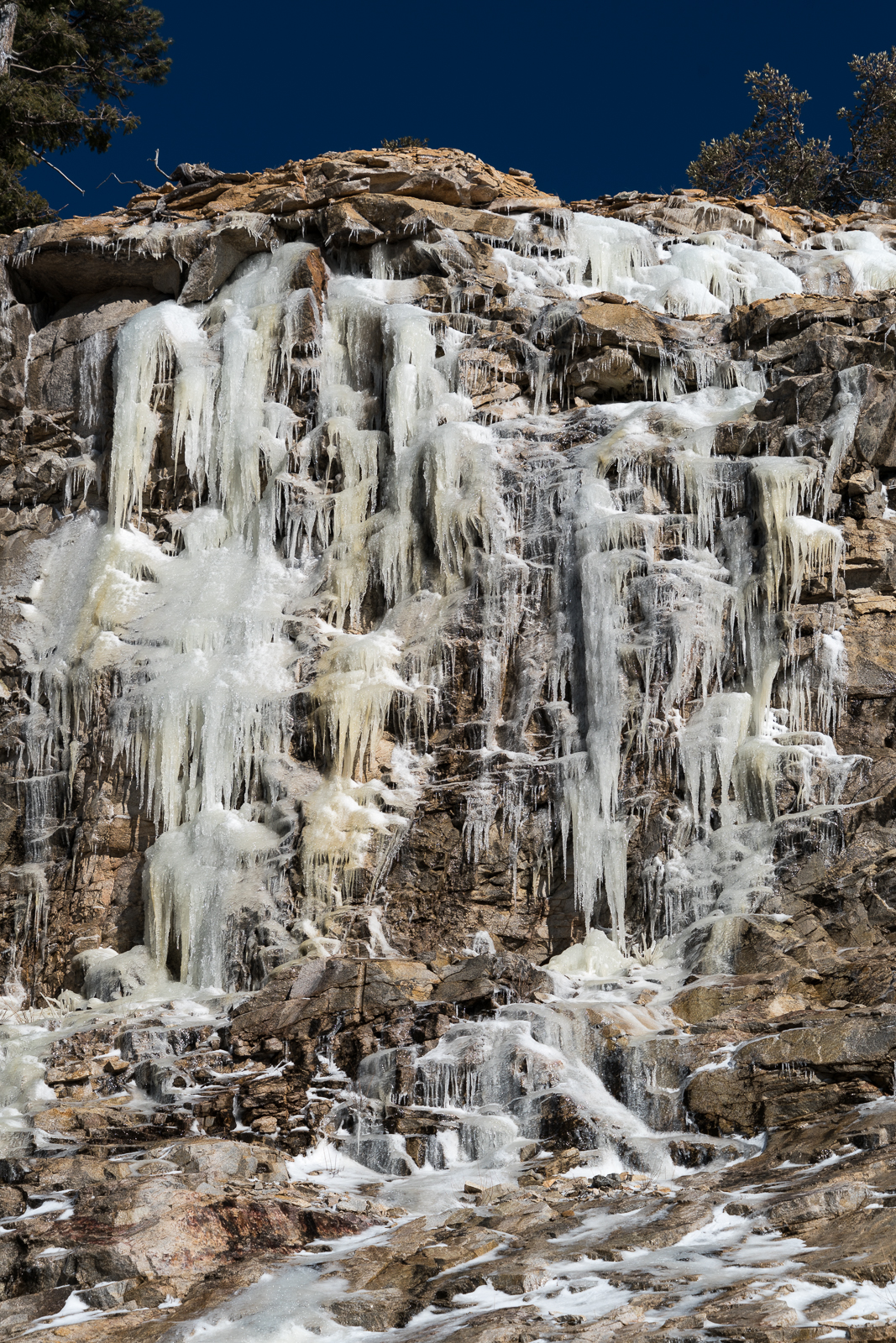 Ice on the road cut above the Ridgeline Parking Area. February 2016.