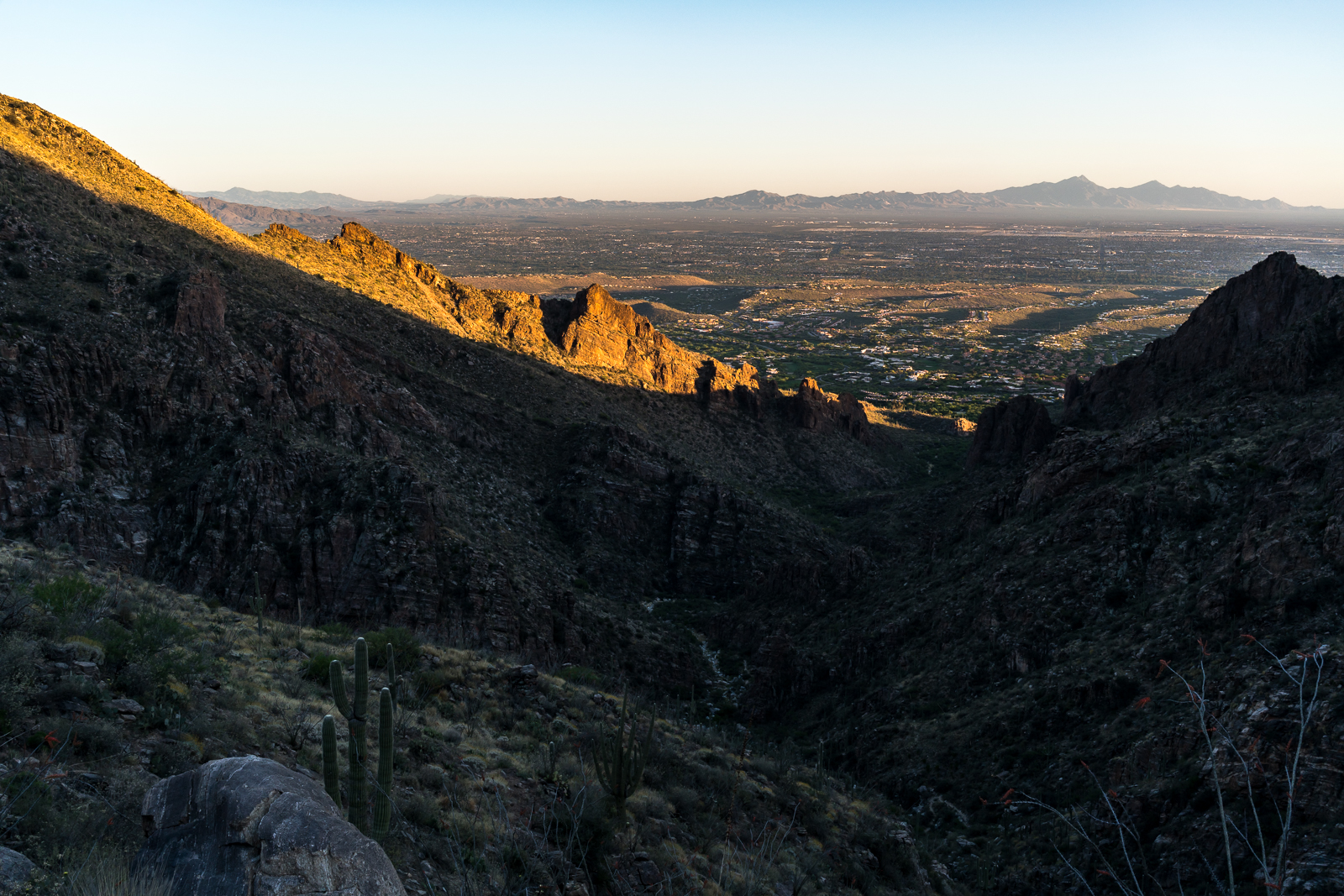 Ventana Canyon in Shadow, below Maiden pools just before sunset. March 2016.