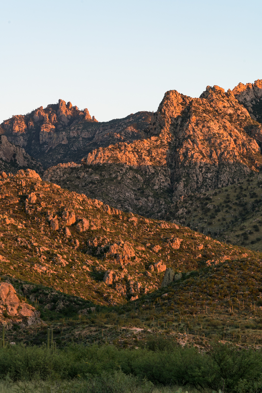 Sunset from the Sutherland Trail in Catalina State Park. August 2016.
