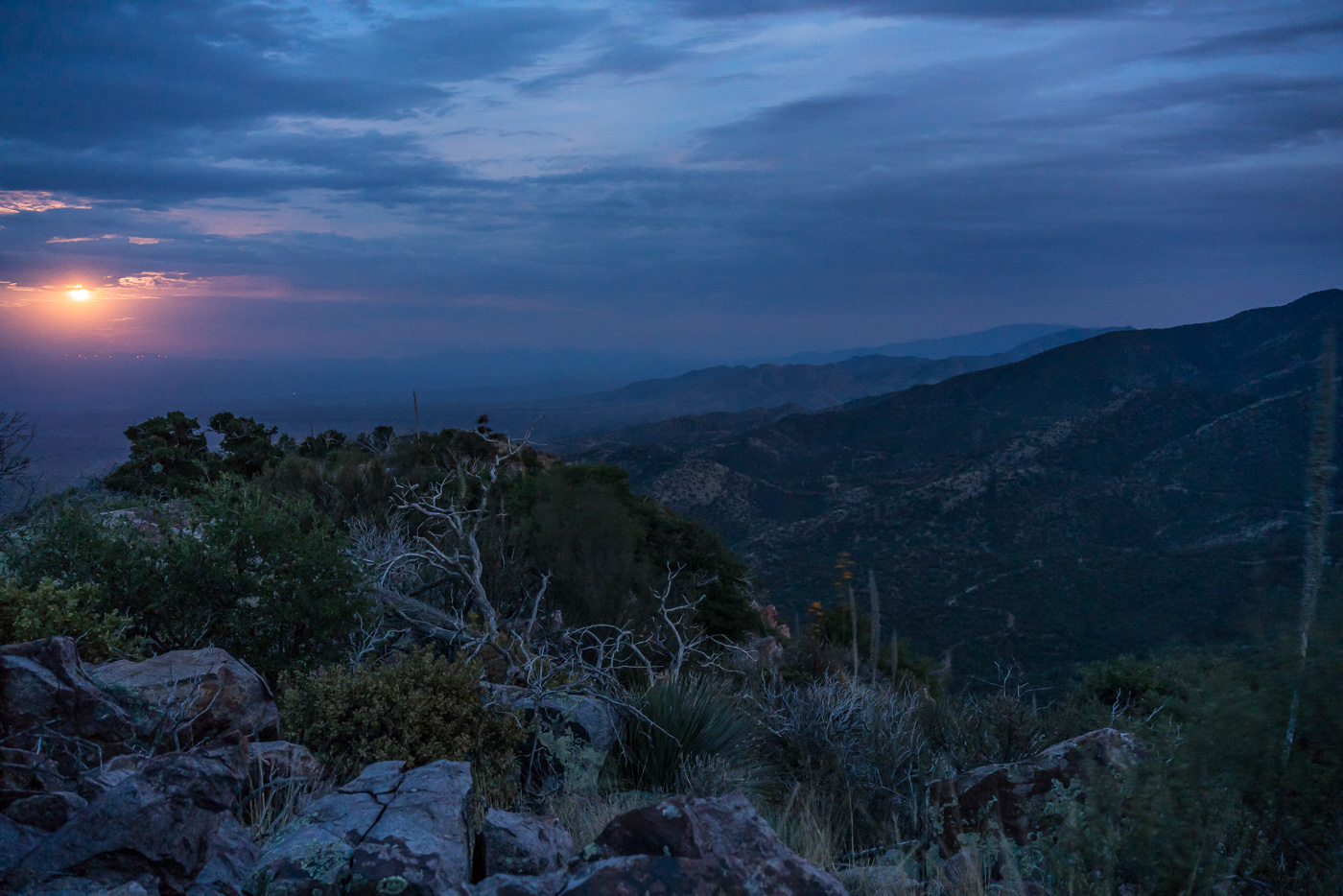 Watching the moon rise over the San Pedro Valley from Apache Peak. July 2017.
