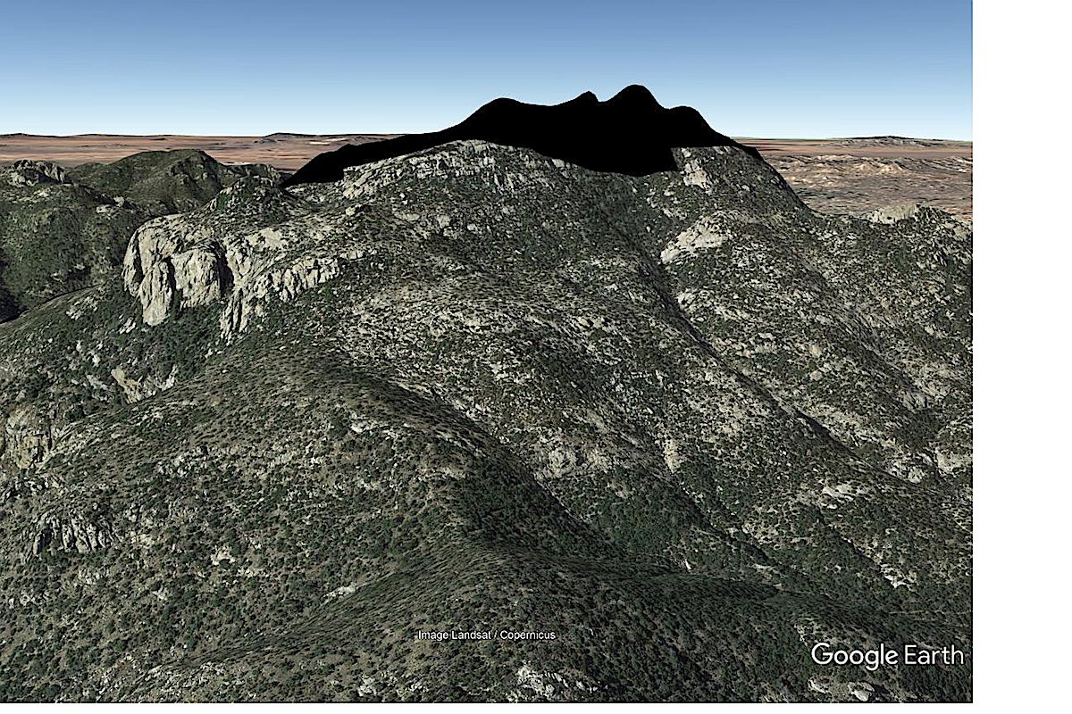 The Google Black Blob covering the Cathedral Rock area in Google Earth. January 2019.