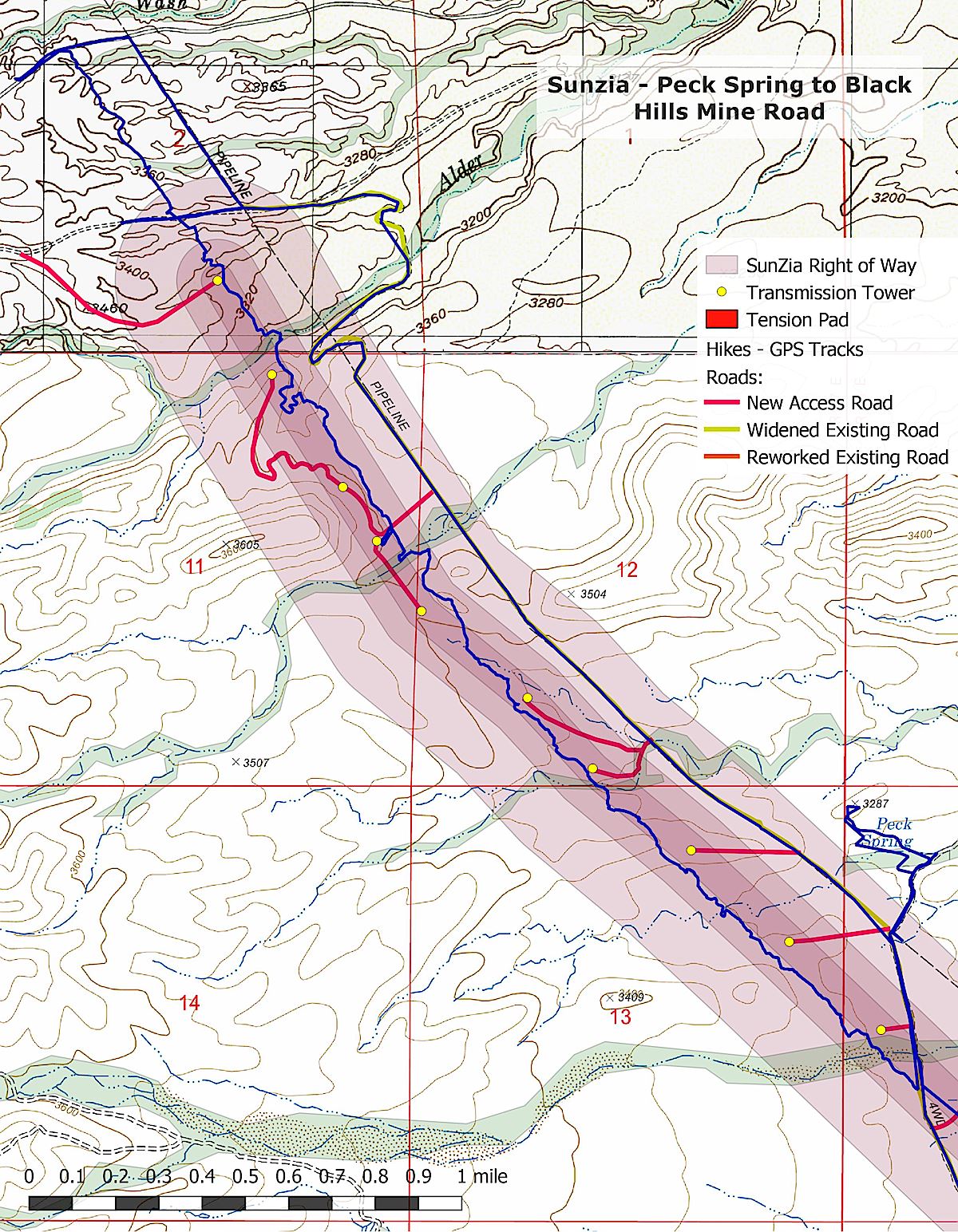 SunZia Route Map - Peck Canyon to Black Hills Mine Road. February 2019.