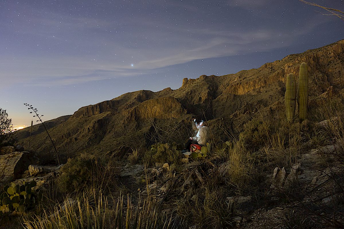 At the saddle taking pictures of the moon. January 2014.