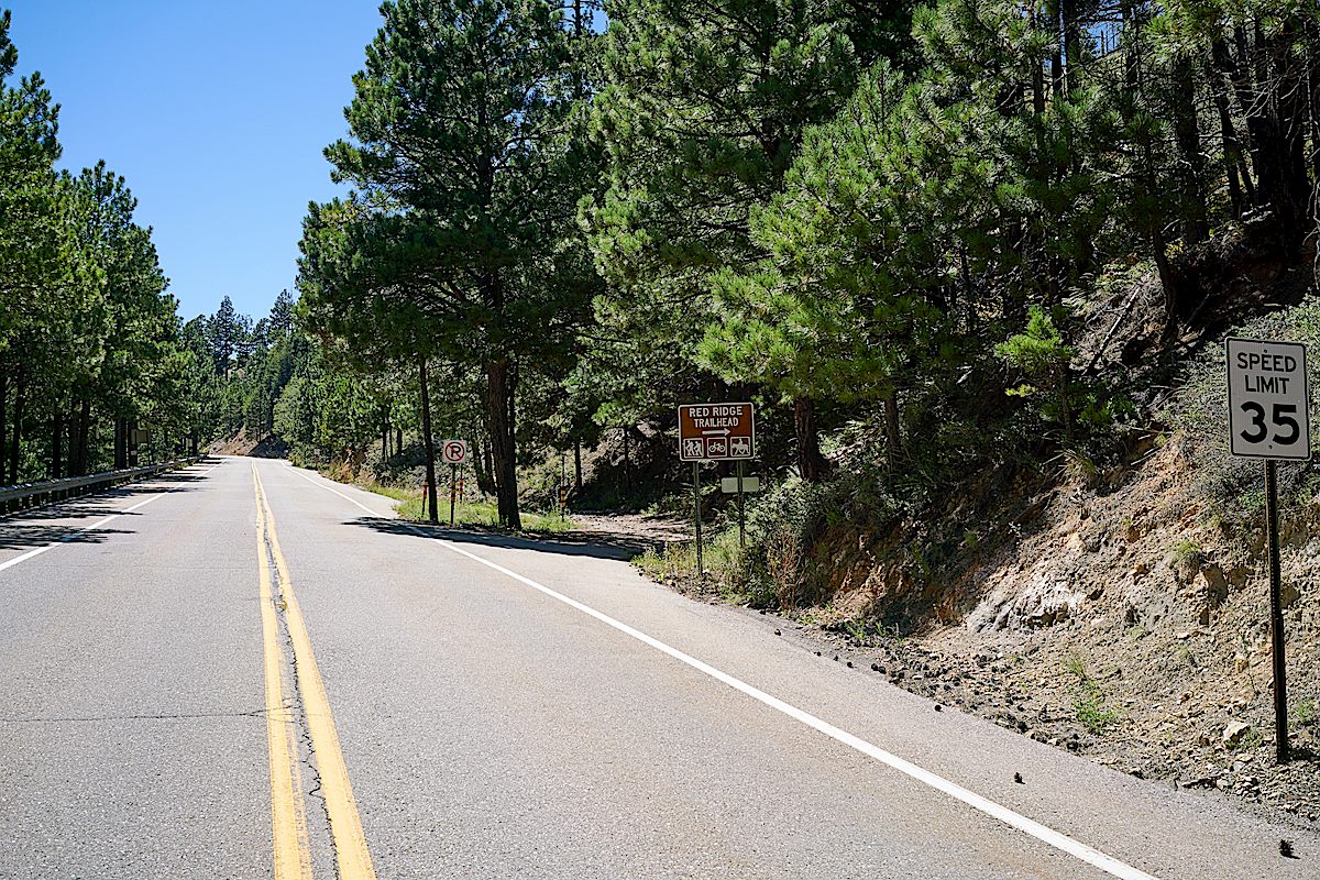 The Red Ridge Trailhead in 2017 - note the somewhat confusing No Parking sign that has since been removed... August 2017.